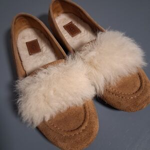 UGG Tan Suede Slippers with Cream Fur